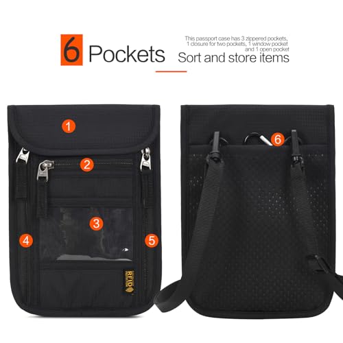 Neck Wallet Lightweight RFID Blocking Waterproof Travel Pouch Passport Wallets for Women Men - color: B-Black