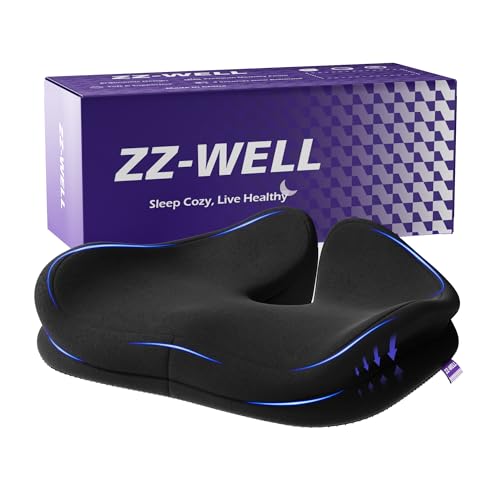 ZZ-WELL Seat Cushion for Office Chairs, Black, 21.2 Inches | Coccyx Cushion for Tailbone Pain, Memory Foam, Extra Large Thick, Patented Pressure Relief, Computer Gaming Chair - color: Black, size: XX-Large