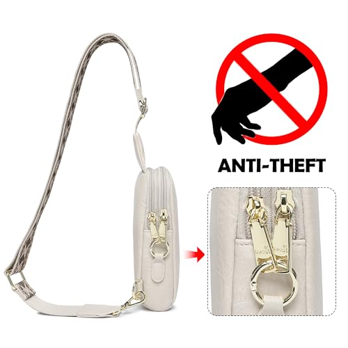 Haytijoe Small Anti Theft Crossbody Bag for Women Faux Leather Lightweight Sling Bags RFID Blocking Fanny Pack for Travel - color: Apricot Light