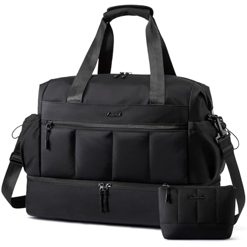LOVEVOOK Travel Duffel Bag, Weekender Bags for Women, Large Overnight Bags with Shoe Compartment, 47L Carry on Gym Hospital Bag with Wet Pocket, 2 Pcs - color: Black, size: Extra Large-2 Pcs