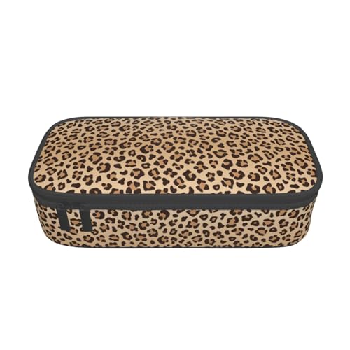 Perinsto Brown Leopard Print Pencil Case Big Capacity Multi Compartment Stationery Box Pencil Pouch Holder Desk Organizer For School Office Home - color: Leopard #01