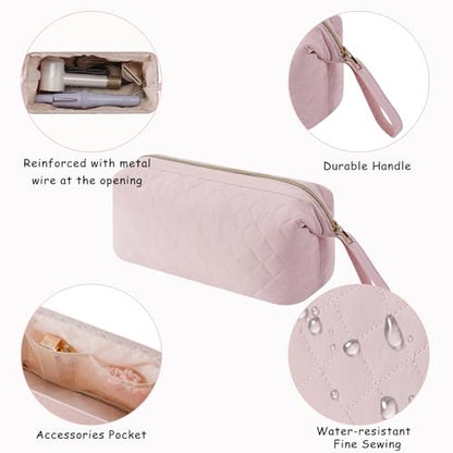 RSRSLEII Large Quilted Hair Tools Travel Bag,Waterproof Hair Styling Accessories Storage Case for Flat Irons,Straightener,Curling Iron,Hair Dryer,Dyson Airwrap Travle Bag (10 Solid Pink) - color: 10 Solid Pink