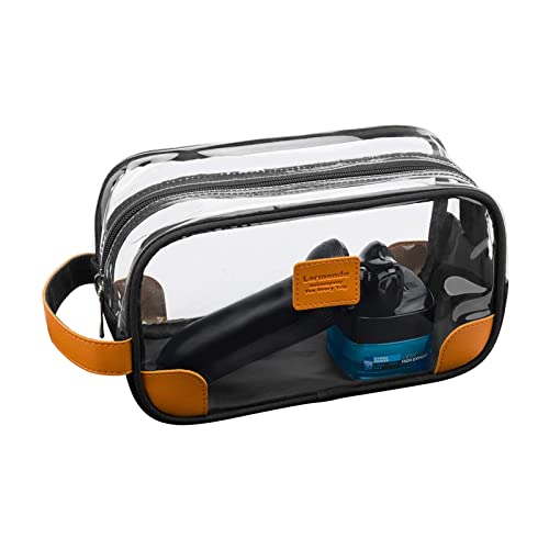 Lermende Toiletry Bag, Clear Shaving Dopp Kit for Men Travel Toiletry Bag with Hand Strap Unisex Bathroom Toiletries Organiser - color: Clear Black