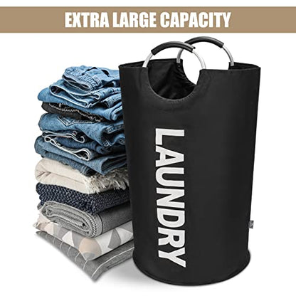 DOKEHOM 90L Large Laundry Basket, Collapsible Laundry Bag, Freestanding Tall Clothes Hamper, Foldable Washing Bin (Black) - color: Black, size: 90L