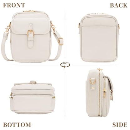 Small Crossbody Bags for Women, Vegan Leather Messenger Bag Anti Theft, Shoulder Bag with Card Slots - color: White