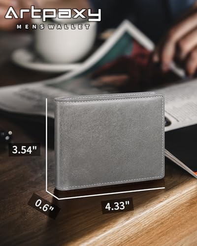 Artpaxy Mens Wallet Bifold Genuine Leather RFID Blocking Wallet for Men with 1 ID Windows 13 Card Holders 2 cash pockets 1 Gift Box - color: Gray
