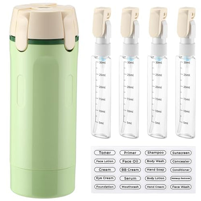 Domensi 4 in 1 Travel Dispenser with 4 Pack 30ml Travel Bottles and Label Refillable & Leak Proof Portable Toiletry Containers with Locks for Shampoo Lotion Conditioner Cream(Green) - color: Green