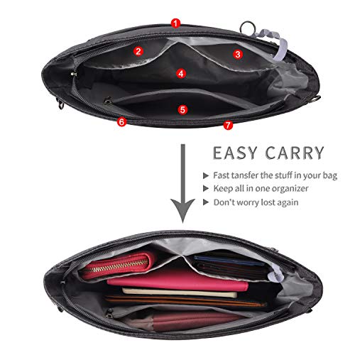 Vercord Expandable Nylon Handbag Purse Organizer Insert Liner Shaper Bag in Bag Dark Grey XLarge - color: Dark Grey, size: X-Large