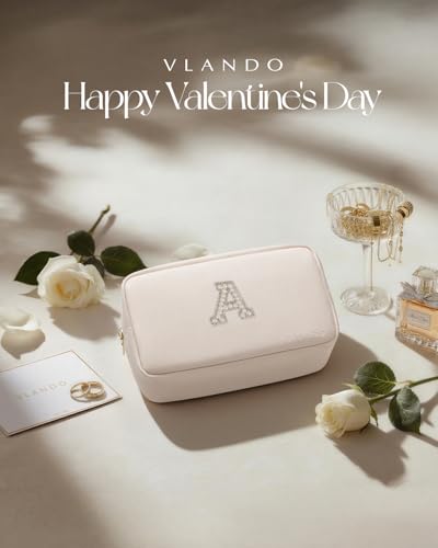 VLANDO Valentine Gifts, Travel Makeup Bag Makeup Pouch Personalized Gift for Women Teen Girls Ideal Gifts for Birthday Wedding Travelers Gifts for Women A - color: 03-White-A
