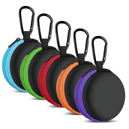 for Earphone Carry Case, 5-Pack Round Pocket Earbud Travel Carrying Case with Zipper for Smartphone Earphone, Wireless Headset, USB Cable, SD Cards Storage Bags, Masks and More - color: A2-Round-green+blue+red+orange+purple