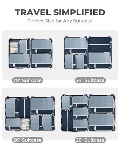 Percover Compression Packing Cubes for Travel, 6-Piece Structured Compression Organizer Set for Organized Packing & Carry-On Luggage, Navy Blue - color: Navy Blue, size: 6 Set