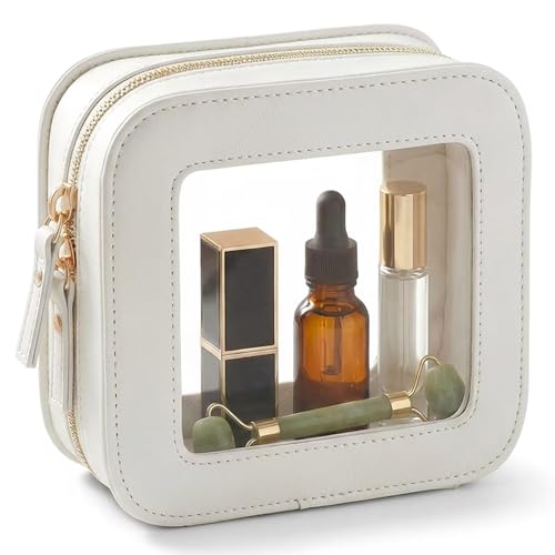 LETGO Small Makeup Bag for Purse Mini Sunscreen Cosmetics Bag Clear Cute Cosmetic Pouch for Women with Slip-in Pockets Car Bag for Beach Essentials Accessories for Girls Women Square Beige - color: Beige, style: Square