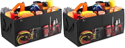 Handy Laundry Fold-Away Car Trunk Organizer – Non-Slip Securing Fasteners – 22 x 10 x 11 Inches – Prevents Shifting and Rolling (Black) (Pack of 2) - size: 22" x 10" x 11" (Pack of 2)