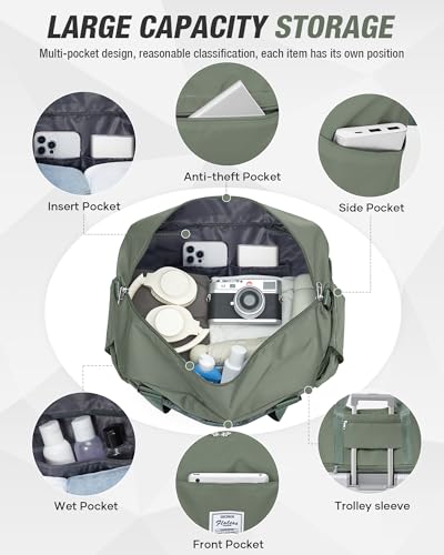 Expandable Travel Duffle Bag for Women Men, Large Gym Bag Travel Tote Bags, Waterproof Carry On Personal Item Bag Airline Approved, Workout Weekender Bag for Overnight Trips with Luggage Sleeve, Green - color: C-Green