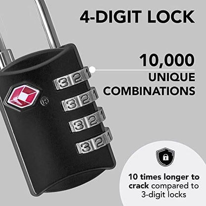 TSA Locks for Luggage, 2-Pc Durable Steel Padlock, Keyless Easy to Read 4-Digit Combination Lock for Backpacks, Travel Suitcases, Toolbox, Filing Cabinets, Baggage & Gym Locker, Black - color: Black