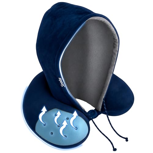 Sealy, Infused-Gel Hooded Travel Pillow with Airflow Memory Foam, Tailored Just for You with Contoured Support, The Ultimate Rest for Flights, Rides, and Your Home, Blocks Cold Drafts, Navy - color: Navy