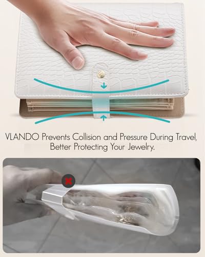 VLANDO Travel Jewelry Case,Jewelry Organizers and Storage Jewelry Book Ring Binder with Clear Zipper Velvet Jewelry Pouches Bags for Rings,Necklace,Earrings-White - color: 07.White-Crocodile