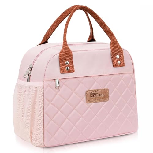 HOMESPON Insulated Lunch Bag for Women Men Adults Lunch Tote with Front Pocket Lunch Box Container Cooler Bag for Work Picnic (Pink) - color: Pink
