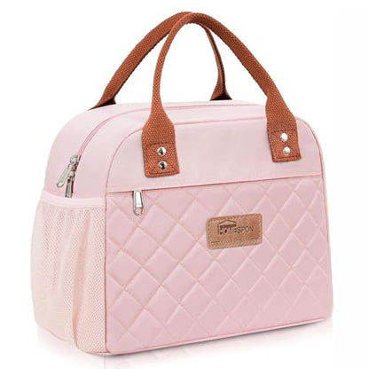 HOMESPON Insulated Lunch Bag for Women Men Adults Lunch Tote with Front Pocket Lunch Box Container Cooler Bag for Work Picnic (Pink) - color: Pink