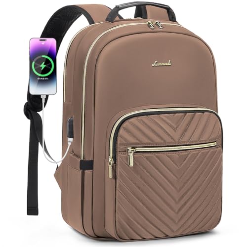 LOVEVOOK Laptop Backpack for Women 15.6 inch,Cute Womens Travel Backpack Purse,Professional Laptop Computer Bag,Waterproof Work Business College Teacher Bags Carry on Backpack with USB Port,Brown - color: Brown, size: 15.6 inch