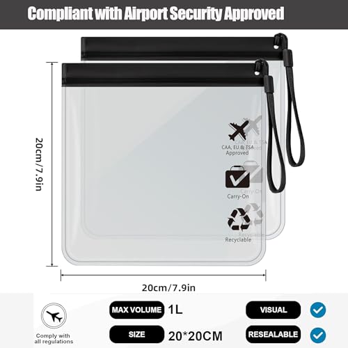 5Pcs TSA Approved Toiletry Bag-Quart Size Travel Bag for EU UK & US Carry-on Regulations Security, Quart Clear Toiletries, Cosmetic and 3-1-1 Liquids Toiletry Bag (Waterproof & Leakproof)