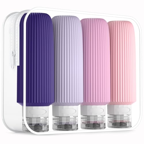 Mrsdry Travel Bottles for Toiletries, Large 6oz Travel Size Containers, BPA Free Leak Proof Tubs Refillable Liquid Accessories with Toiletry Bag for Cometic Shampoo and Lotion Soap (4 Pack) - color: Purple, size: 6 Ounces