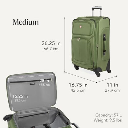 SWISSGEAR Sion Softside Expandable Spinner Luggage Durable Lightweight Travel Suitcase, Evergreen, 3-Piece Set (Carry-On/Medium/Large) - color: Evergreen, size: 3-Piece Set (Carry-On/Medium/Large)