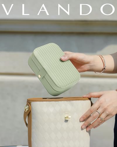 VLANDO Travel Jewelry Case, PU Leather Travel Jewelry Box with Earring Holder, Portable Display Small Jewelry Box for Mothers Day Women Girls Gift - Green - color: C.Green