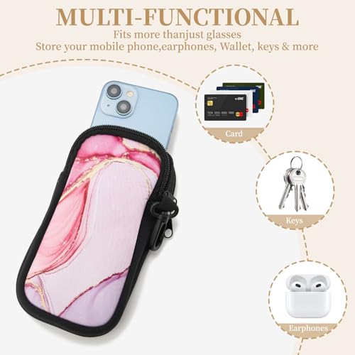QIUTIMIY Sunglasses Soft Case Zipper Double Eyeglass Case with 2 Compartments 1 Belt Clip - color: Pink Marble