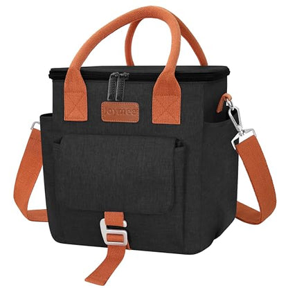 Joymee Insulated Lunch Bag for Women Waterproof Cooler Lunch Tote bag-Black | Large Spacious, Cooler Lunch Bag, Adjustable Shoulder Strap, With Side Pocket, Bottle Holder, for Office Work Picnic Travel - color: Black