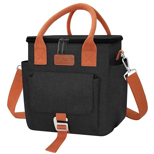 Joymee Insulated Lunch Bag for Women Waterproof Cooler Lunch Tote bag-Black | Large Spacious, Cooler Lunch Bag, Adjustable Shoulder Strap, With Side Pocket, Bottle Holder, for Office Work Picnic Travel - color: Black