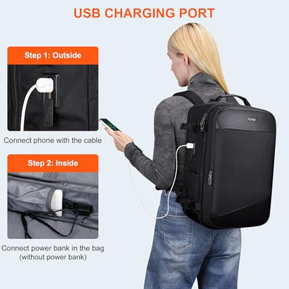 PIJUSHI Travel Backpack for Women Men Carry on Suitcase Backpack Flight Approved Personal Item Bag Fits 16 Inch Laptop(PE035 Black) - color: Black