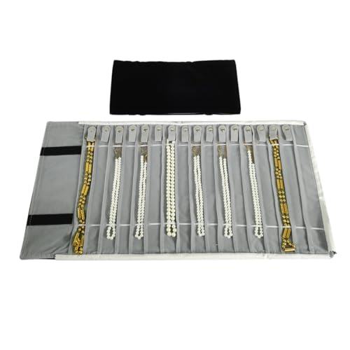 Portable Jewelry Roll Untangled Secure Necklace Travel Storage Bag Displays Holder 16 Chain (Black and Gray) - color: Black and Gray