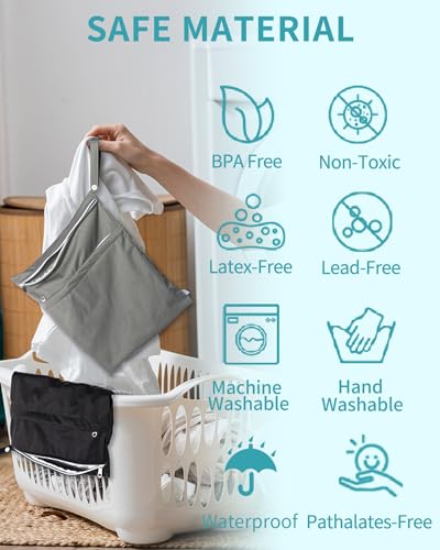 babygoal Wet Dry Bags 3 Pack, Waterproof Reusable Travel Bags for Swimsuits, Baby Cloth Diapers, Beach, Pool, Gym Bag & Wet Clothes with 2 Pockets L-BWG - color: 01 Black&Grey&White