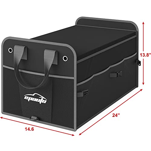EPAuto Car Trunk Organizer with Adjustable Multi Compartment, Removal Lid and Securing Straps, Black - color: Black, size: 3-Compartment w/ Lids