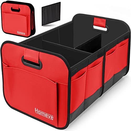 Homeve Car Trunk Organizer for SUV, 18.5Gal Large Capacity No-Sag Heavy Duty, Foldable Waterproof Anti-Slip Storage with 12 Pockets, Fit Sedan, Truck, Universal Car Accessories, Red, 2 Compart, Large - color: Red, size: 2 Compart