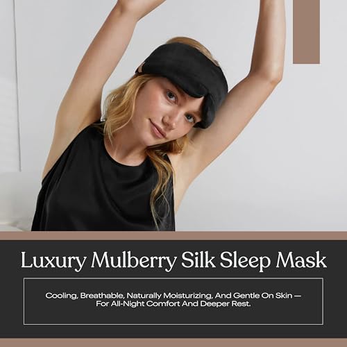Lunya Washable Silk Sleeping Mask - Thermoregulating Mulberry Silk, Light Blocking and Comfortable Fit – Sleep Mask for Women and Men with Box - Immersed Black - Large - color: Immersed Black - Large, size: Large