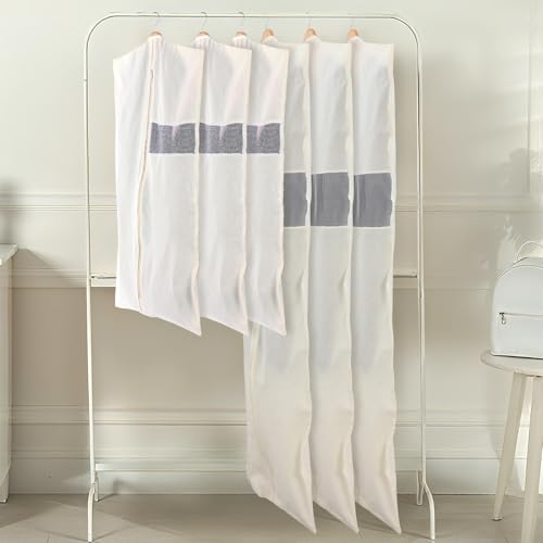 Aliceset 6 Pcs 40'' and 65'' Cotton Garment Bags for Hanging Clothes Canvas Suit Bags for Clothes Coats Jackets Shirts Closet Storage Travel Gusseted Hanging Garment Cover - size: 65 Inches 40 Inches
