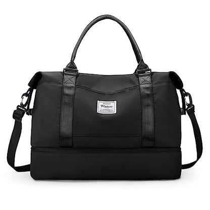 Travel Duffel Bag with Shoes Compartment, Overnight Weekender Bags for Women,Carry on Personal Item Bag,Medium Size - color: A-Black, size: Medium