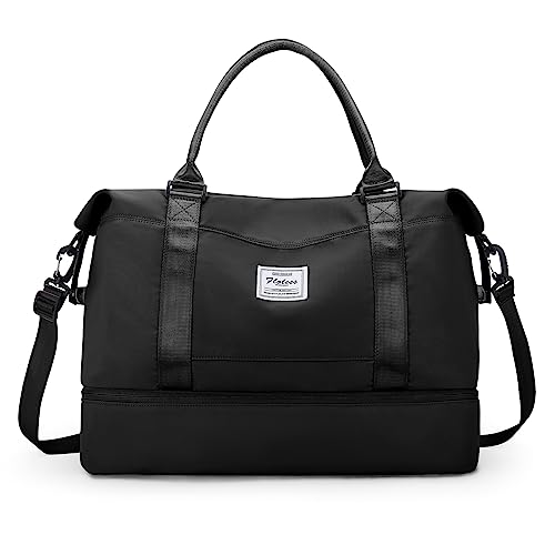 Travel Duffel Bag with Shoes Compartment, Overnight Weekender Bags for Women,Carry on Personal Item Bag,Medium Size - color: A-Black, size: Medium