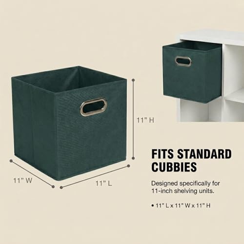 Household Essentials Foldable Fabric Storage Cubes 6-Pack – 11x11x11 Stackable Non-Woven Bins with Chipboard Sides & Grommet Handles – Closet, Shelf, Nursery, or Office Organizer – Dark Green - color: Dark Green, size: 11” L x 11” W x 11” H
