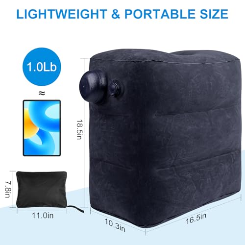 1 Pack Inflatable Travel Foot Pillow,Inflatable Leg Pillow Outdoor Stool, Adjustable 3 Layers Height Leg Rest Pillow for Airplane, Office, Home, Trains, Cars (1Pack Navy) - color: 1pack Navy