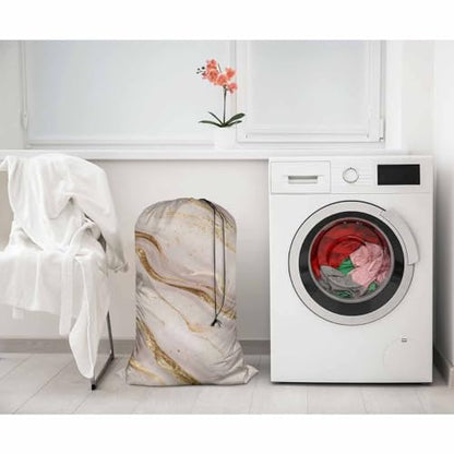 Swono Rose Gold Marble Large Travel Laundry Bag, Rip-Stop Dirty Clothes Bag with Drawstring, Liquid Abstract Glitter Splatter Print Heavy Duty Travel Laundry Bag, Large Laundry Hamper Liner - color: Rose Gold Marble