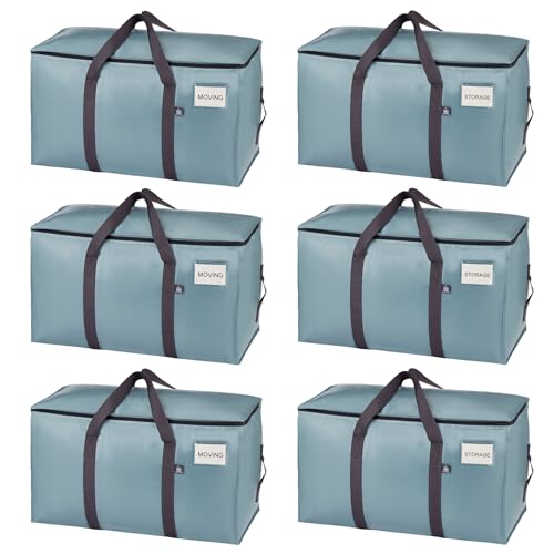 VENO 6 Pack Heavy Duty Moving Bags, 90L Extra Large Moving Boxes Alternative, 50lbs Load,Wraparound Handles,Zippers & Tag,Packing Supplies for College Dorm Essentials, Clothes Storage(Light Blue) - color: Light Blue, size: 6 Pack