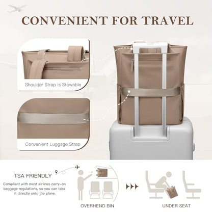 Convertible Laptop Backpack for Women Men Carry on Tote Backpack Teacher Bookbag for College Work Nurse Travel Leisure,16 Inch,Champagne Brown - color: Champagne Brown
