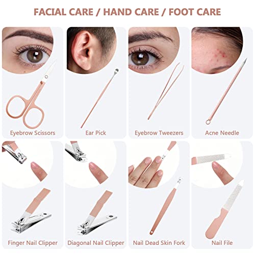 Hanaive 6 Set Manicure Set 48 Pcs Nail Clippers Pedicure Kit Gift for Fathers Day 8 in 1 Stainless Steel Grooming Kit Professional Nail Care Tools with Luxurious Travel Case for Men Women(Rose Gold) - color: Rose Gold