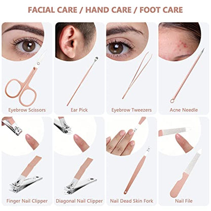 Hanaive 6 Set Manicure Set 48 Pcs Nail Clippers Pedicure Kit Gift for Fathers Day 8 in 1 Stainless Steel Grooming Kit Professional Nail Care Tools with Luxurious Travel Case for Men Women(Rose Gold) - color: Rose Gold