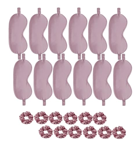24Pcs Satin Eye Mask Silk Sleep Masks Silky Eyes Cover Blackout Blindfold Eyeshade Scrunchies Hair Ties Travel Wedding Gift - color: Taupe