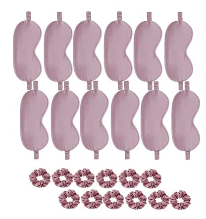 24Pcs Satin Eye Mask Silk Sleep Masks Silky Eyes Cover Blackout Blindfold Eyeshade Scrunchies Hair Ties Travel Wedding Gift - color: Taupe