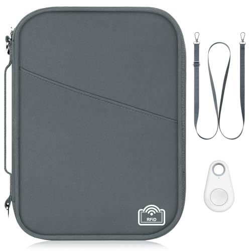 Family Passport Holder for Travel with RFID Blocking, Traveling Essentials Organizer Pouch Bag, Light Passport Wallet for Travel Must Haves Accessories for Women Men - color: Gunmetal Grey